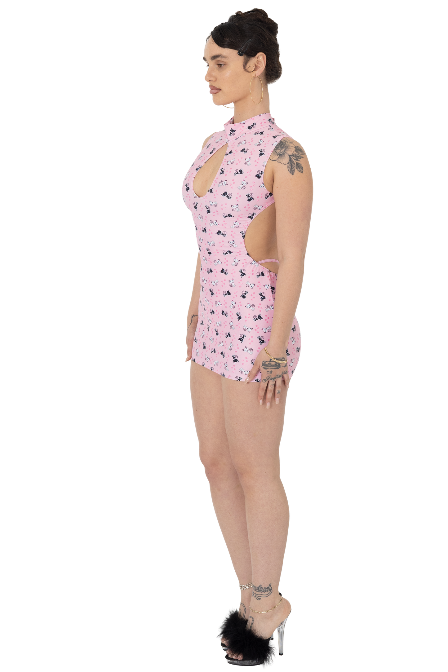 Keyhole Mini Dress in Pink City Kitty