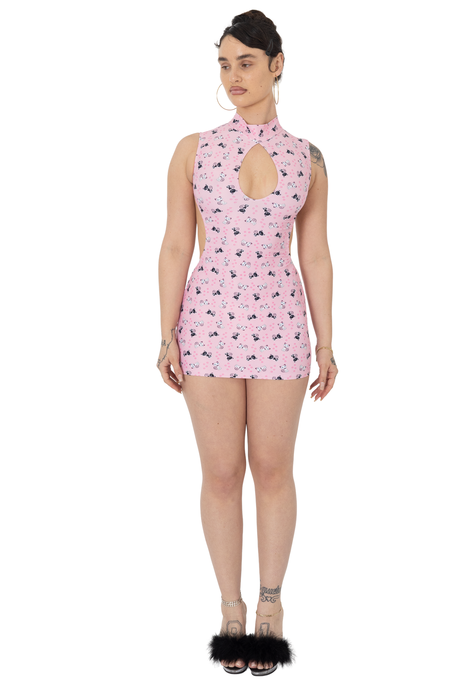 Keyhole Mini Dress in Pink City Kitty