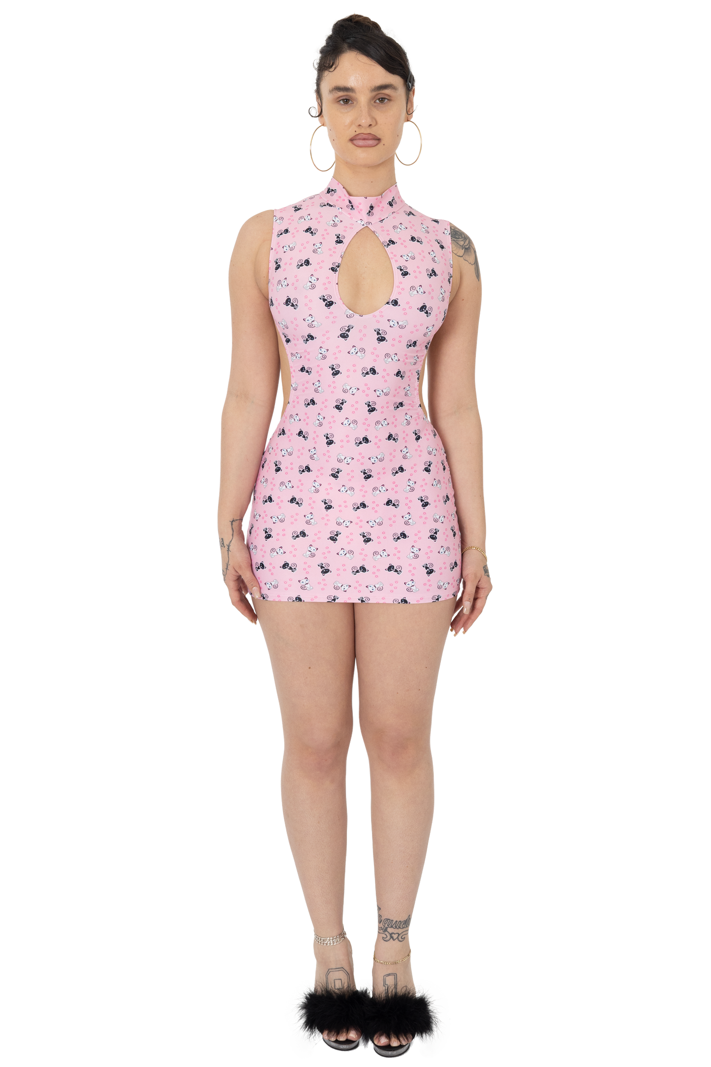 Keyhole Mini Dress in Pink City Kitty